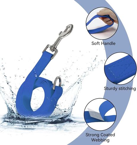 مقود مقاوم للماء للكلاب، مقاود متينة مقاومة للرائحة بطول 5/6 قدم مع خطافات معدنية قوية تناسب الكلاب الصغيرة والمتوسطة أو الكبيرة (أزرق، عرض 6 أقدام - 1 بوصة) in Kuwait