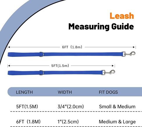 مقود مقاوم للماء للكلاب، مقاود متينة مقاومة للرائحة بطول 5/6 قدم مع خطافات معدنية قوية تناسب الكلاب الصغيرة والمتوسطة أو الكبيرة (أزرق، عرض 6 أقدام - 1 بوصة) in Kuwait