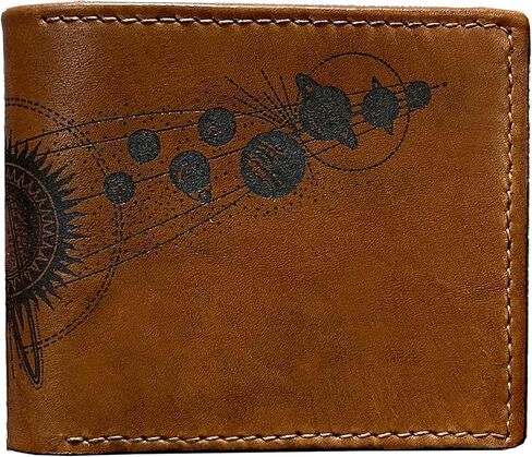 محفظة جلدية ثنائية الطي مصنوعة يدويًا، محفظة نظام الطاقة الشمسية لعلم الفلك من كوزمو، هدية جلدية للذكرى السنوية in Kuwait