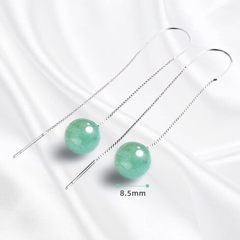 Green Jade Drop Hanging Threader Jewelry for Women,Vintage 925 Sterling Silver Jade Drop Earrings,Good Luck Handmade Dangle Earrings Presents for Birthday Anniversary (Ear hook line) in Saudi Arabia