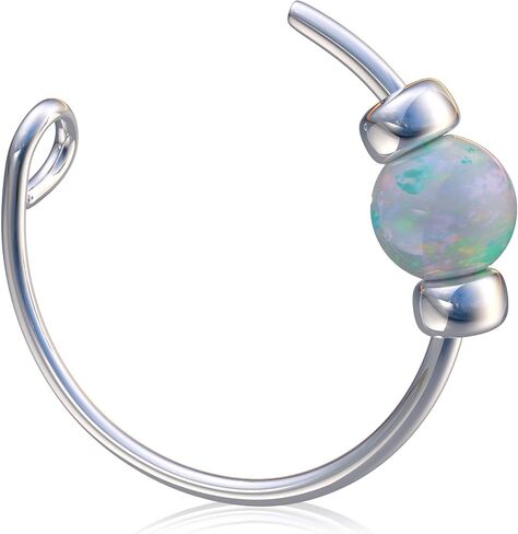Thin Cute Silver Fake Nose Ring White Opal - 925 Stering Silver faux Opal Nose Hoop - 24 Gauge 7mm Tiny Beaded No Piercing Nose Jewelry in Saudi Arabia