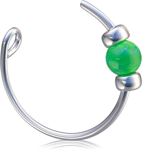 Thin Cute Silver Fake Nose Ring White Opal - 925 Stering Silver faux Opal Nose Hoop - 24 Gauge 7mm Tiny Beaded No Piercing Nose Jewelry in Saudi Arabia