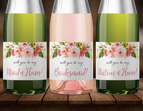 ملصقات صغيرة للشمبانيا Will You Be My Bridesmaid ● مجموعة من 10 ● اقتراح وصيفة العروس، سؤال خادمة الشرف، طلب حفلة الزفاف، ملصقات النبيذ لوصيفة العروس، هدايا الزفاف، 3.5 بوصة × 2 بوصة (أحمر خدود زهري) in Kuwait