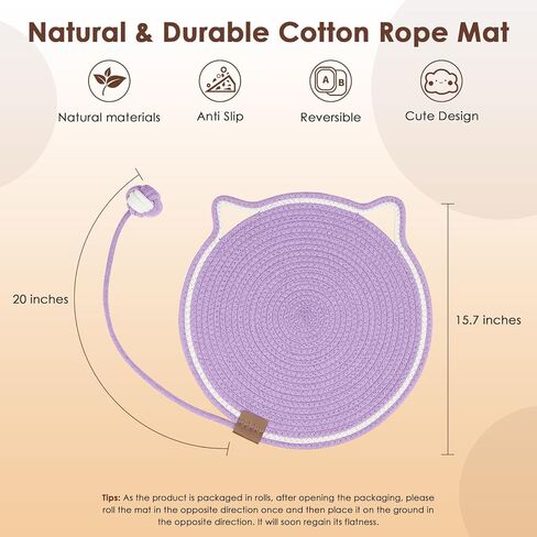 Cat Scratcher Mat, Natural Cotton Rope Cat Scratch Pad, 15.7'' Round Horizontal Floor Cat Scratching Pads for Indoor Cats, Cat Furniture Protector for Wall, Couch, Carpets, Sofas in Saudi Arabia