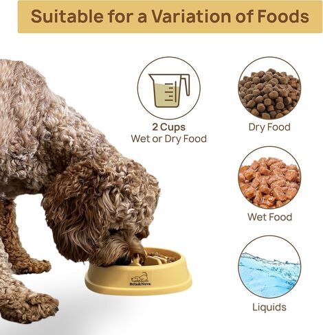 Brix&Nova Dog Bowl Slow Feeder, 2 Cups, Slow Feeder Dog Bowls Small Breed, Medium Breed, X- Small Breed, Dog Bowl to Slow Down Eating, Dog Puzzle Feeder, Yellow in Saudi Arabia