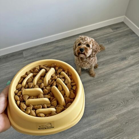 Brix&Nova Dog Bowl Slow Feeder, 2 Cups, Slow Feeder Dog Bowls Small Breed, Medium Breed, X- Small Breed, Dog Bowl to Slow Down Eating, Dog Puzzle Feeder, Yellow in Saudi Arabia
