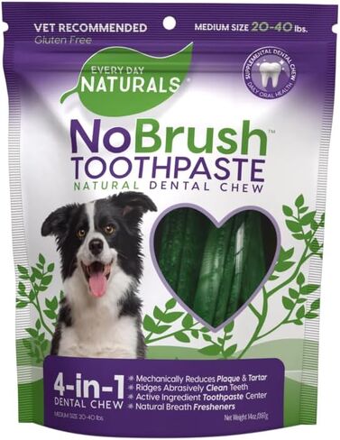 Every Day Naturals Dog Dental Chew, No Brush Toothpaste for Medium Breeds, Freshens Breath, Unique Texture Helps Reduce Plaque & Tartar, 14 oz, 1 Pack in Saudi Arabia