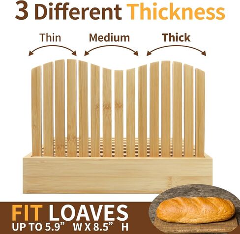 قطاعة خبز الخيزران للخبز المنزلي، دليل تقطيع الخبز بعرض قابل للتعديل، دليل قطع مدمج قابل للطي مع صينية فتات الخبز للكعك محلي الصنع in Kuwait