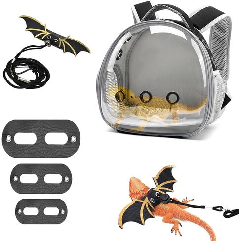 حامل حقيبة ظهر سحلية التنين الملتحي مع مجموعة حزام ومقود، حقيبة ظهر لحمل الحيوانات الصغيرة، حقيبة ظهر لحمل النوافذ الفقاعية، حقيبة ظهر صغيرة لحمل الحيوانات الأليفة، معتمدة من شركات الطيران (أسود) in Kuwait