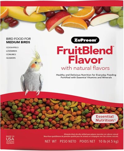ZuPreem FruitBlend Bird Pellets, Daily Bird Food for Cockatiel, Lovebird, Quaker, Small Conure, Lorikeet, Core Nutrition for Medium Birds, Cockatiel Pellets, Conure Bird Food (M, 10 lb) in Saudi Arabia