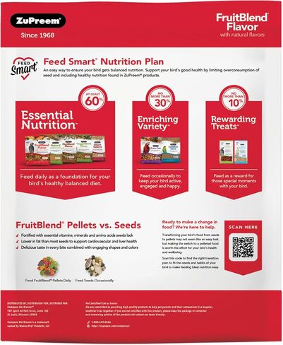 ZuPreem FruitBlend Bird Pellets, Daily Bird Food for Cockatiel, Lovebird, Quaker, Small Conure, Lorikeet, Core Nutrition for Medium Birds, Cockatiel Pellets, Conure Bird Food (M, 10 lb) in Saudi Arabia