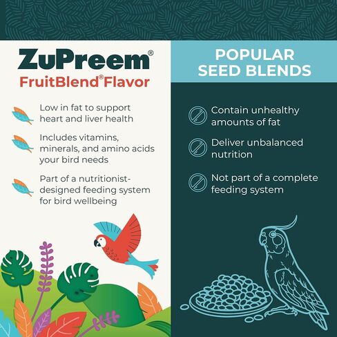 ZuPreem FruitBlend Bird Pellets, Daily Bird Food for Cockatiel, Lovebird, Quaker, Small Conure, Lorikeet, Core Nutrition for Medium Birds, Cockatiel Pellets, Conure Bird Food (M, 10 lb) in Saudi Arabia