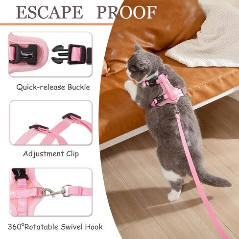 Cat Harness and Leash Set for Walking Lightweight Escape Proof Kitten Vest Harness Soft Fit for Cat Puppy Rabbits Easy Control (Grey Black, M(chest:12.5''-19'', neck:8''-12'')) in Saudi Arabia