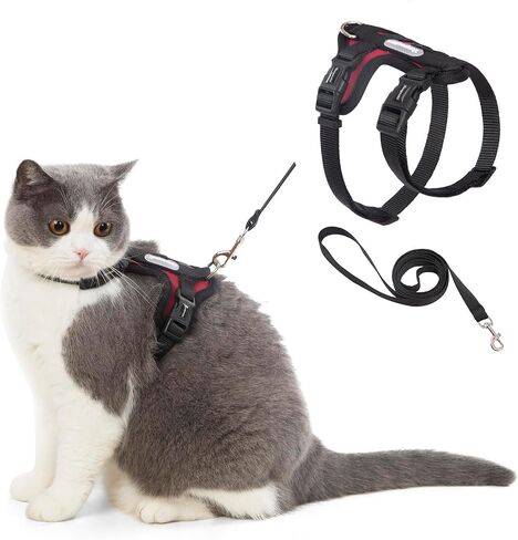 Cat Harness and Leash Set for Walking Lightweight Escape Proof Kitten Vest Harness Soft Fit for Cat Puppy Rabbits Easy Control (Grey Black, M(chest:12.5''-19'', neck:8''-12'')) in Saudi Arabia