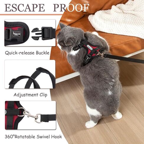 Cat Harness and Leash Set for Walking Lightweight Escape Proof Kitten Vest Harness Soft Fit for Cat Puppy Rabbits Easy Control (Grey Black, M(chest:12.5''-19'', neck:8''-12'')) in Saudi Arabia