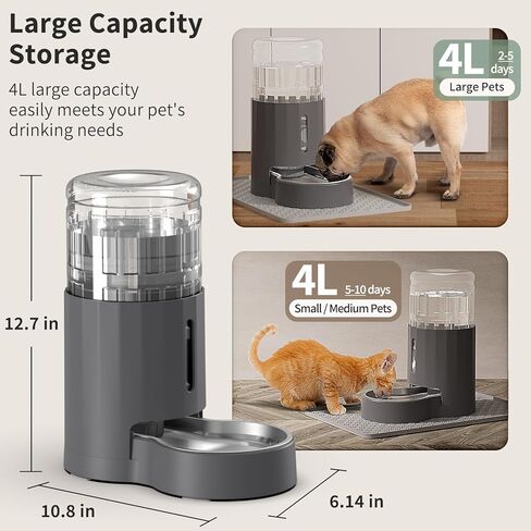 Cat Water Dispenser with Placemat and Stainless Steel Bowl, Automatic Gravity Water Dispenser for Cats or Small Medium Size Dogs, Large Capacity, Easy to Clean and Safe for Pets (4L) in Kuwait