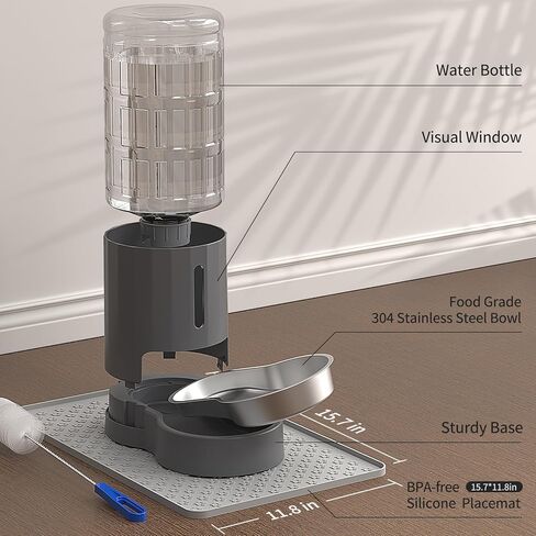 Cat Water Dispenser with Placemat and Stainless Steel Bowl, Automatic Gravity Water Dispenser for Cats or Small Medium Size Dogs, Large Capacity, Easy to Clean and Safe for Pets (4L) in Kuwait