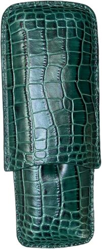 Printed Alligator Pattern Cowhide Leather Cigar Case, Luxury Genuine Leather Cigar Case, Cigar Humidor, Gift for Him, 2 Tubes Luxury Cigar Case for Cigar Ring Guage Under 52 (Green) in Saudi Arabia