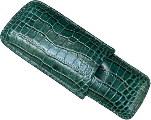Printed Alligator Pattern Cowhide Leather Cigar Case, Luxury Genuine Leather Cigar Case, Cigar Humidor, Gift for Him, 2 Tubes Luxury Cigar Case for Cigar Ring Guage Under 52 (Green) in Saudi Arabia