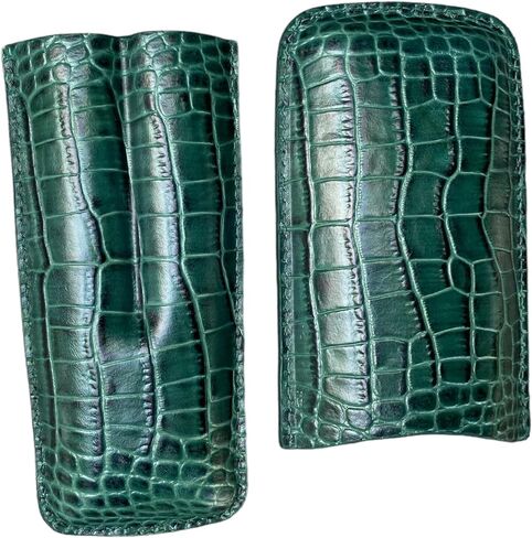 Printed Alligator Pattern Cowhide Leather Cigar Case, Luxury Genuine Leather Cigar Case, Cigar Humidor, Gift for Him, 2 Tubes Luxury Cigar Case for Cigar Ring Guage Under 52 (Green) in Saudi Arabia