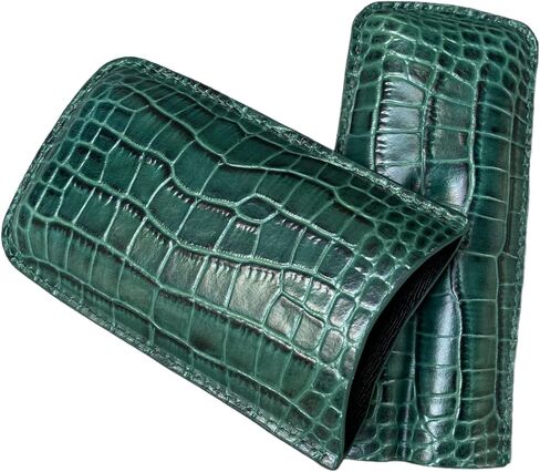 Printed Alligator Pattern Cowhide Leather Cigar Case, Luxury Genuine Leather Cigar Case, Cigar Humidor, Gift for Him, 2 Tubes Luxury Cigar Case for Cigar Ring Guage Under 52 (Green) in Saudi Arabia
