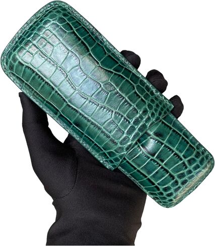 Printed Alligator Pattern Cowhide Leather Cigar Case, Luxury Genuine Leather Cigar Case, Cigar Humidor, Gift for Him, 2 Tubes Luxury Cigar Case for Cigar Ring Guage Under 52 (Green) in Saudi Arabia