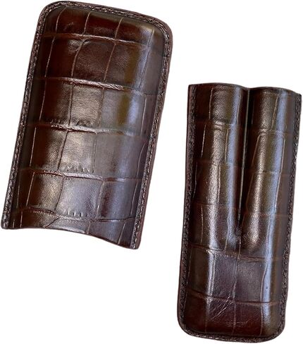 Printed Alligator Pattern Cowhide Leather Cigar Case, Luxury Genuine Leather Cigar Case, Cigar Humidor, Gift for Him, 2 Tubes Luxury Cigar Case for Cigar Ring Guage Under 52 (Green) in Saudi Arabia