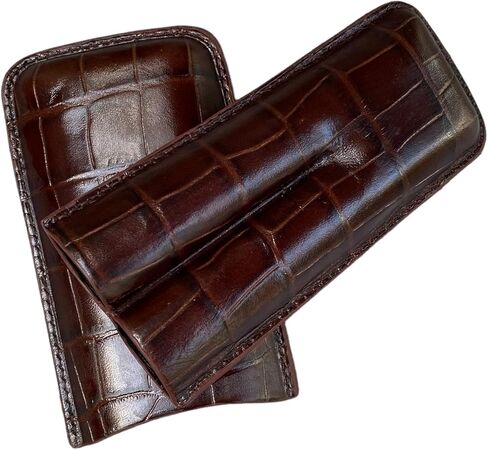 Printed Alligator Pattern Cowhide Leather Cigar Case, Luxury Genuine Leather Cigar Case, Cigar Humidor, Gift for Him, 2 Tubes Luxury Cigar Case for Cigar Ring Guage Under 52 (Green) in Saudi Arabia