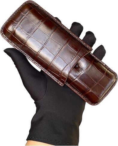 Printed Alligator Pattern Cowhide Leather Cigar Case, Luxury Genuine Leather Cigar Case, Cigar Humidor, Gift for Him, 2 Tubes Luxury Cigar Case for Cigar Ring Guage Under 52 (Green) in Saudi Arabia