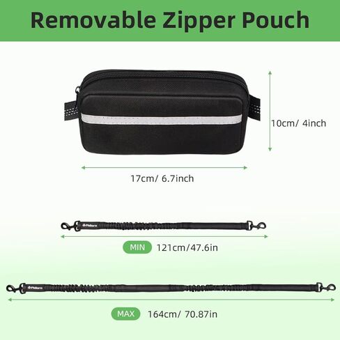 مقود كلب فيلورن بدون استخدام اليدين مع حقيبة، مقود خصر قابل للتعديل لتمشية الكلاب، مقود الجري للكلاب المتوسطة والكبيرة، مقود خصر للكلاب بمقابض مزدوجة وحبال مطاطية متينة للركض والمشي لمسافات طويلة (أسود) in Kuwait