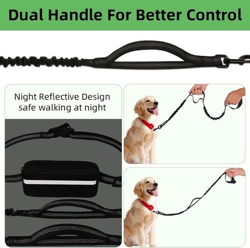 مقود كلب فيلورن بدون استخدام اليدين مع حقيبة، مقود خصر قابل للتعديل لتمشية الكلاب، مقود الجري للكلاب المتوسطة والكبيرة، مقود خصر للكلاب بمقابض مزدوجة وحبال مطاطية متينة للركض والمشي لمسافات طويلة (أسود) in Kuwait