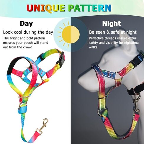 طوق رأس الكلب بألوان قوس قزح يمنع الكلاب المتوسطة والكبيرة من سحب المقود للمشي (قوس قزح، M) in Kuwait