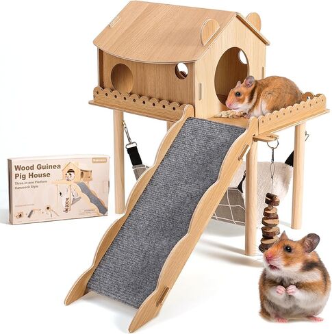 Woiworco Wooden Guinea Pig Hideout, Large Guinea Pig Hammock, Guinea Pig House Habitats Guinea Pig Castle Cage Bed Hideout Toys for Small Animals Hamsters Bunny Rabbits Cats Playing Sleeping Hiding in Saudi Arabia