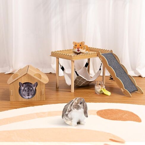 Woiworco Wooden Guinea Pig Hideout, Large Guinea Pig Hammock, Guinea Pig House Habitats Guinea Pig Castle Cage Bed Hideout Toys for Small Animals Hamsters Bunny Rabbits Cats Playing Sleeping Hiding in Saudi Arabia