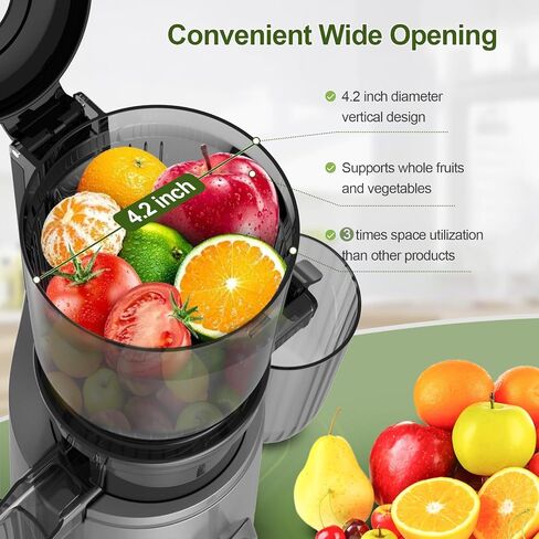 Slow Masticating Machines With Exclusive Filter Technology for High Juice Yield & Easy Clean,Extra Large Feed Chute Cold Press Juicer Machine Fit Whole Fruits Vegetables,Silver Grey in Saudi Arabia