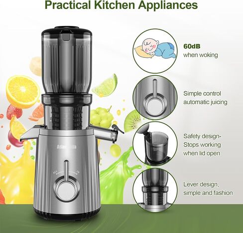 Slow Masticating Machines With Exclusive Filter Technology for High Juice Yield & Easy Clean,Extra Large Feed Chute Cold Press Juicer Machine Fit Whole Fruits Vegetables,Silver Grey in Saudi Arabia