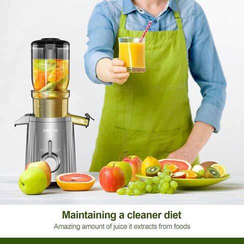 Slow Masticating Machines With Exclusive Filter Technology for High Juice Yield & Easy Clean,Extra Large Feed Chute Cold Press Juicer Machine Fit Whole Fruits Vegetables,Silver Grey in Saudi Arabia