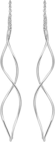 Threader Chain Earrings in 925 Sterling Silver | Thread Through Jewelry for Women and Girls | Multiple Designs Available (Bohemian Feathers) in Saudi Arabia