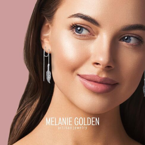 Threader Chain Earrings in 925 Sterling Silver | Thread Through Jewelry for Women and Girls | Multiple Designs Available (Bohemian Feathers) in Saudi Arabia