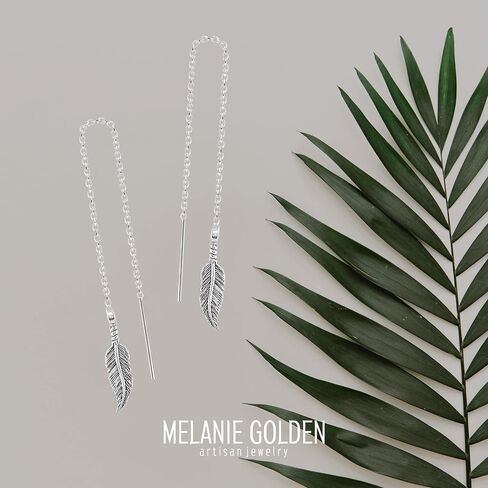 Threader Chain Earrings in 925 Sterling Silver | Thread Through Jewelry for Women and Girls | Multiple Designs Available (Bohemian Feathers) in Saudi Arabia