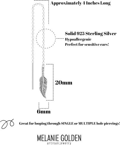 Threader Chain Earrings in 925 Sterling Silver | Thread Through Jewelry for Women and Girls | Multiple Designs Available (Bohemian Feathers) in Saudi Arabia
