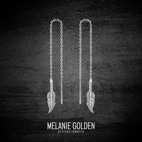 Threader Chain Earrings in 925 Sterling Silver | Thread Through Jewelry for Women and Girls | Multiple Designs Available (Bohemian Feathers) in Saudi Arabia