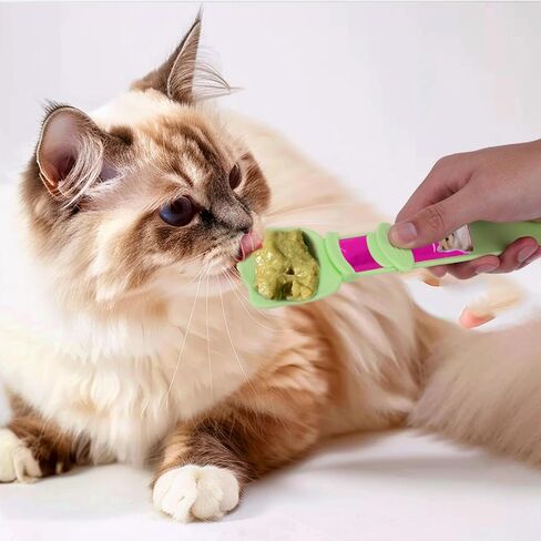 Juome 3 قطع ملعقة سعيدة للقطط مع 1 قطعة ملاعق للقطط للأطعمة الرطبة، ملعقة ضغط لشريط تغذية القطط، ملعقة طعام للقطط للوجبات الخفيفة السائلة القابلة لللعق، موزع مكافآت القطط لتخزين طعام القطط in Kuwait