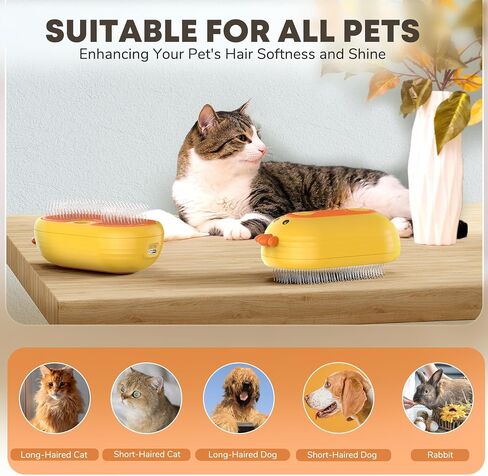 Cat Steam Brush, 3 In 1 Steam Cat Brush with Release Button, Self-Cleaning Cat Dog Brush for Shedding, Pet Steam Deshedding Brush for Long & Short Haired Cats and Dogs, Removing Tangled and Loose Hair in Saudi Arabia