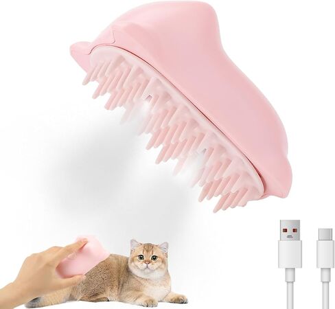 steam hairbrush for dogs and cats,3-in-1 steam brush cat spray massage comb cat comb,grooming brush pet hair removal comb for cat and dog ，2 spray opening（pink colour） in Saudi Arabia