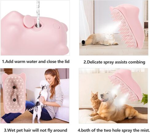 steam hairbrush for dogs and cats,3-in-1 steam brush cat spray massage comb cat comb,grooming brush pet hair removal comb for cat and dog ，2 spray opening（pink colour） in Saudi Arabia