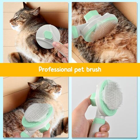 3PCS Cat Grooming Kit,Cat Brushes for indoor Cats with Cat Nail Clipper & Nail File,Self Cleaning Slicker Brush for Dogs & Cats(Green) in Saudi Arabia