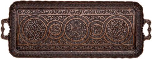 Special Turkish Motif Handmade Serving Trays for Women Ottoman Pattern - Rectangle (Gold) in Saudi Arabia