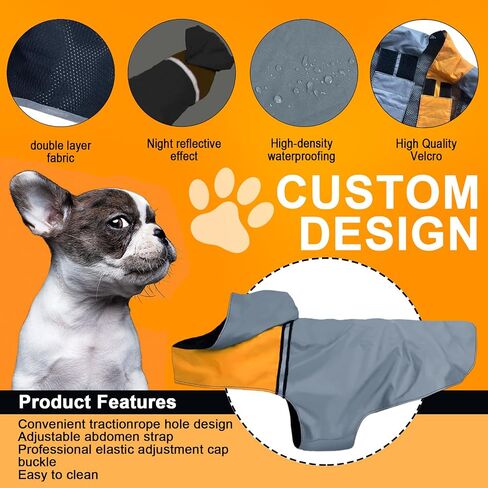 Dog Raincoat with Reflective Strip, Ultra Light Breathable Waterproof Dog Rain Jacket, Adjustable Waterproof Dog Raincoat with Hood, Suitable for Small, Medium, and Large Dogs (Grey, L) in Kuwait