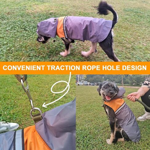 Dog Raincoat with Reflective Strip, Ultra Light Breathable Waterproof Dog Rain Jacket, Adjustable Waterproof Dog Raincoat with Hood, Suitable for Small, Medium, and Large Dogs (Grey, L) in Kuwait
